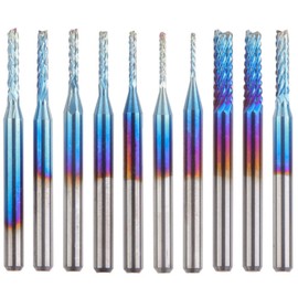Bestgle End Mill, Carbide Bar, Set of 10, PCB Nano Coated End Mill, CNC Router Bit, Engraving Drill Bit, Rotary Bar Set, High Speed, Tools, Cutting, Polishing, 0.03 - 0.12 inches (0.8 - 3.175 mm), Blue with Storage Case