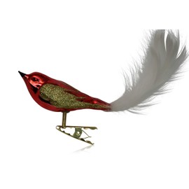 Lauschaer Glas Christmas Tree Decoration Bird with Feather Tail Red Shiny Christmas Tree Decoration Mouth-Blown Hand Decorated