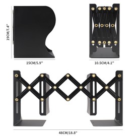Zosenyer Metal Bookends, Adjustable Bookends, Expandable Book Holder, Book End Can Be Decorated, Suitable for Offices (Black)