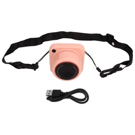 Hanging Necklace Fan Vintage Camera Shaped Adjustable Hands Free Portable Mini Neck Fan with Lanyard for Outdoor Pink