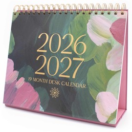 bloom daily planners 2026 Standing Flip Desk Calendar - 8” x 10” Monthly Organizer (January 2026 - July 2027) 19 Month Desktop Blotter - Paint Strokes