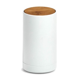 Zeller 18883 Cotton Bud Dispenser ABS / Bamboo White Approx. Diameter 6.5 x 11.5 cm Bathroom Storage Aid