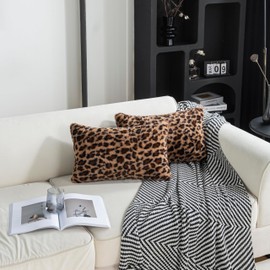 AGOKABA 2 Packs Leopard Throw Pillow Faux Fur Throw Pillow Covers Cheetah Pillows Soft Plush Decor Lumbar Pillow Cover for Couch Sofa Farmhouse Leopard Pillow Cases (Brown Leopard, 12x20 Inch)