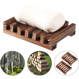 Voarge Pack of 2 Soap Dish Wooden Shower Natural Bamboo Soap Box Soap Box for Soap Scrubber Sponges Shower Rectangular Sink Draining Board Hand Craft for Soap