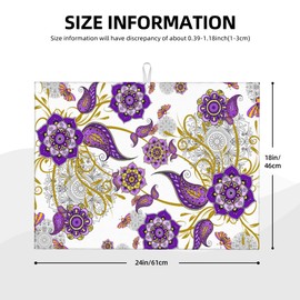 Purple Flower Kitchen Drying Mat Boho Floral Microfiber Dish Drainer Mat for Kitchen Counter Absorbent Reusable Washable 18x24 Inch Home Holiday Decor