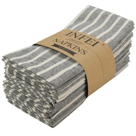 INFEI Broad Striped Cotton Blended Dinner Cloth Napkins - Set of 12 (17 x 17 inches) - for Events & Home Use (Rust Red)