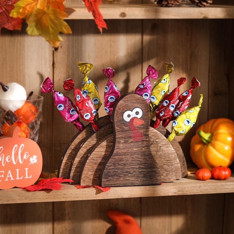 WODOHOLO Thanksgiving Decor - Wooden Turkey Lollipop Holder and Cake