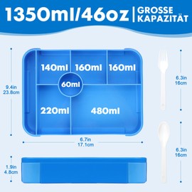 Children's Lunch Box with Compartments, 1350 ml Lunch Bento Box Children, Lunch Box with Cutlery, Lunch Box, Breakfast Box, Snack Box for Nursery, School and Excursions (Blue)