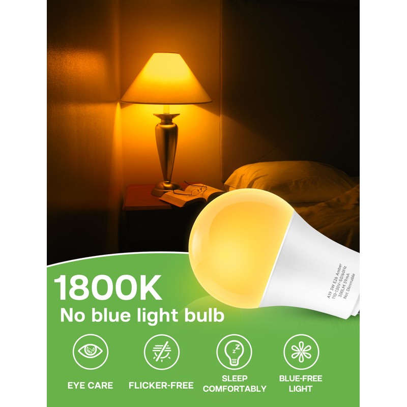 Eastiya Amber Sleep Light Bulbs: 3W Amber Warm Light Bulb