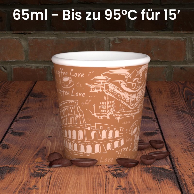 200 Paper Coffee Cups 65ml Italy Brown Eco Friendly Biodegradable