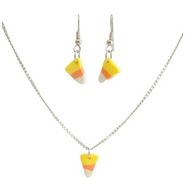 Candy Corn Earring and Necklace Set on 18 inch Silver Chain