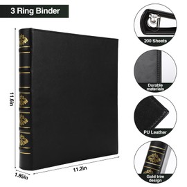 2 Pcs Vintage Hardback 3 Ring Leather Binder, Professional Binder Organizer, Planner Binder, Classical 1 Inch 3 Ring Binder, Letter Size 8.5 x 11, (1 Black and 1 Dark Green)