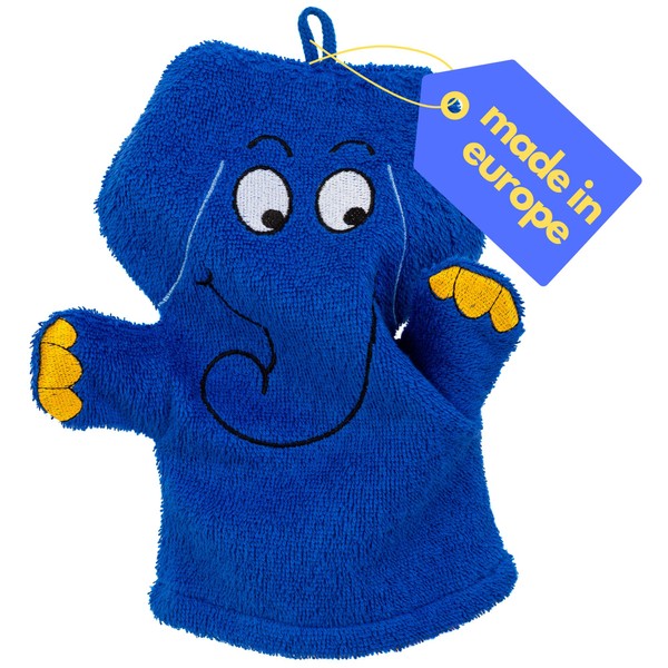 Smithy Waschlappen Baby | der blaue Elefant | 100% Baumwolle Frottee | Waschhandschuh Kinder | Jungen Mädchen | Die Maus