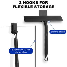 OWATRKDEY Shower Squeegee with Hanger, 8.5" Shower Squeegee for Shower Glass Door, for Home Bathroom Kitchen Car Glass Doors with 2 Hooks