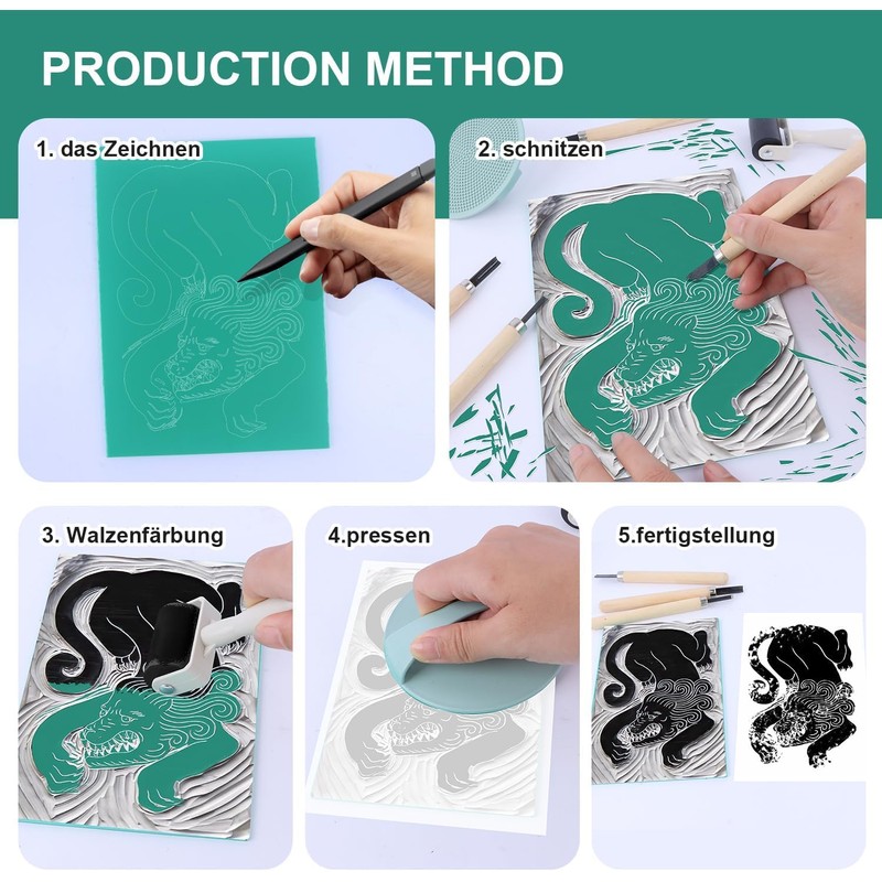 Rubber Stamp Carving Blocks Lino Print Plate Set of 9