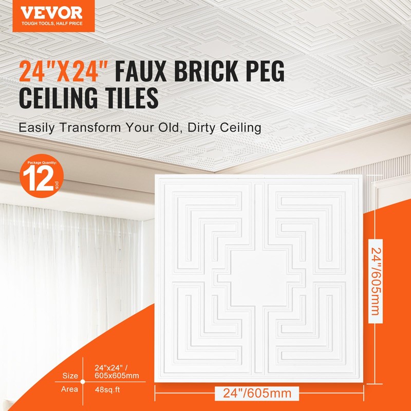 VEVOR 12-Pack 24 x 24 in Drop Ceiling Tiles -