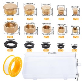 Neikafan Blanking Plug Water Pipe 20 Pieces 1/8 1/4 3/8 1/2 3/4 Inch Male Thread and Female Thread Plug Brass Water Pipe Sealing Plug with Raw Material Tape and Seal End Cap