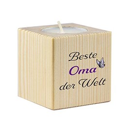 Wooden Tea Light Holder with German Text "Beste Oma der Welt" (Beste Oma der Welt), Birthday or Christmas Gift