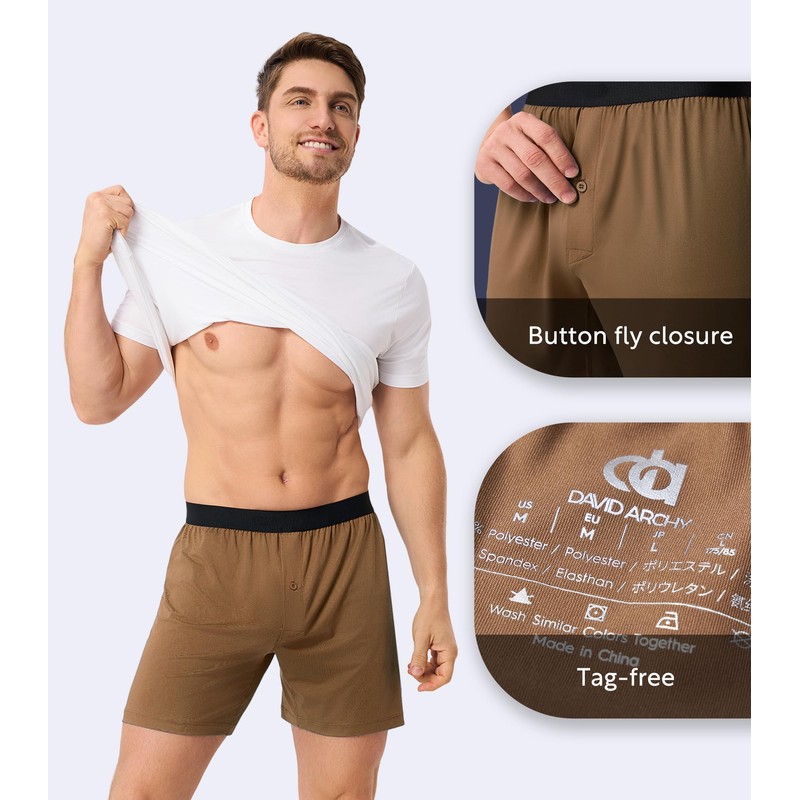DAVID ARCHY Men's Light Sports Boxer Shorts Underwear Breathable and