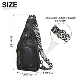 DTGN PU Leather Sling Bag Crossbody Backpack - 6.69"x12.6" (LXH) Good for Women Men Hiking Travel - Multipurpose Casual Packs Shoulder Black