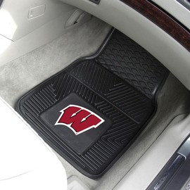 FANMATS 8964 Wisconsin Badgers 2-Piece Heavy Duty Vinyl Car Mat Set, Front Row Floor Mats, All Weather Protection, Universal Fit, Deep Resevoir Design
