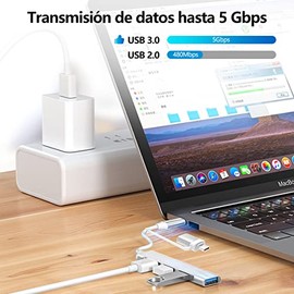 EMAGIE Hub USB C 3.0: 6 en 1 Adaptador USB C con 4 Puertos USB 3.0 de 5 Gbps USB Hub Portátil Compatible con Sistema de Windows XP/Vista/7/8/10, MacOS-8/9/X, Unix, Linux