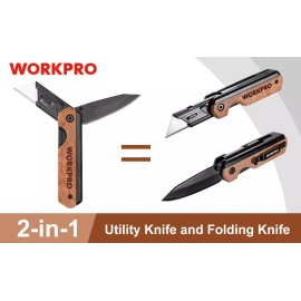 WORKPRO 2-in-1 Folding Knife Utility Knife Quick-Change Box Cutter w/ 10 blades