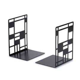 Huron 6.5" Decorative Geometric Designer Steel Non-Skid Metal Book Ends for Shelves Heavy Duty Bookends, Black, Pair (1/3/10/50 Pr) (3)