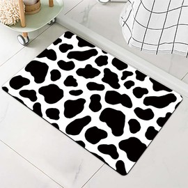Yesad Bath Mat Rug-Milk Cow Pattern Rubber Non Slip Quick Dry Super Absorbent Thin Bathroom Rugs Fit Under Door Washable Bathroom Floor Mats-Shower Rug for in Front of Bathtub,Shower Room,Sink