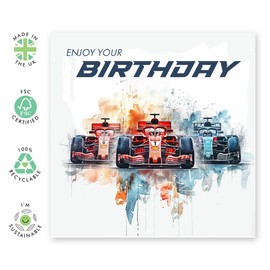 Central 23 Birthday Greeting Card - 'F1 BIRTHDAY' - Perfect for Celebrating with a High-Speed Formula 1 Design - Ideal for Adding a Touch of Excitement and Joy to Any Birthday - Comes With Stickers
