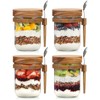 4 Pack Overnight Oats Containers with Wooden Lids and Spoons,