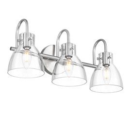 Beionxii Brushed Nickel Bathroom Light Fixtures, 3-Light Bathroom Light Fixtures Over Mirror, Bathroom Vanity Light with Clear Glass Shade, Modern Vanity Lighting for LivingRoom Hallway, BX-VL02BN-3CG