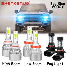 SHENKENUO For 2015-2022 Ford F150 - 6X 8000K Blue LED Headlight Hi & Lo + Fog Light Bulbs