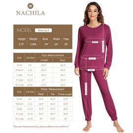 NACHILA Pajamas for Women-Viscose Made from Bamboo,Long Sleeve Pajama Sets Crew Neck Pj with Joggers Comfy Loungewear Dark Heather Grey M