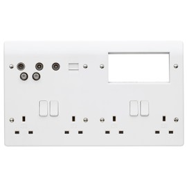 Mk K2740WHI 4g Double Pole 13A Combi Plate/Quad/TV/BT