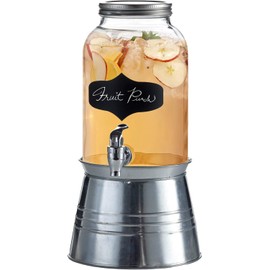 Style Setter Bristol Beverage Dispenser with Blackboard and Ice Bucket Stand Cold Drink Wine Juice with 1 Gallon Capacity Glass Jug and Leak-Proof Acrylic Spigot Great for Parties, Weddings and More