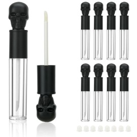COSIDEA 8pcs Empty Round 5ml 0.17oz Black skull lip gloss tubes with wand fancy Lipgloss tube containers for lip oil packing, Black