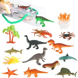 DERAYEE 24 Pieces Dinosaur and Animal Figures Toy, Realistic Under The Sea Life and Dinosaur Figure Dino Cakes for Children