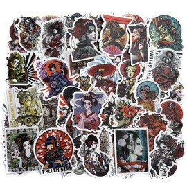 Gothic Geisha Japanese Anime Girl Stickers Pack, Dark Bushido Ninja Decals for Laptops, Water Bottles, Cars, Computers, Guitar with Waterproof PVC(50pcs)