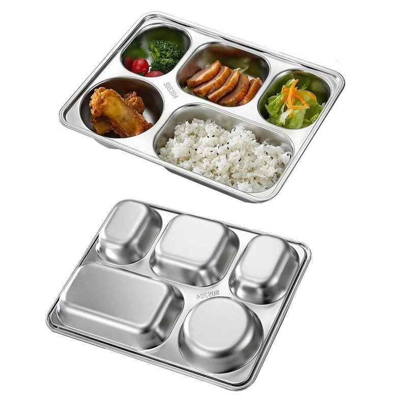AIYoo Large 13 inches Stainless Steel Rectangular Divided Plates,5 Sections