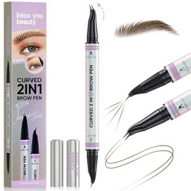 Intoo You 30° Curved Eyebrow Pencil, Magic 2 in 1 Eyebrow Pen Pro, Waterproof Eye Brow Pen with 2 Tips, Vivid Microblading Brow Pencils for Women, Last All Day Makeup (Dark Brown)