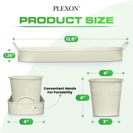 Plexon Herb Planter Indoor Garden Set of 3 with Tray, Metal Herb Pots for Indoor Plants, Round Kitchen Garden Kit Ideal for Windowsill Planter or Countertop, Off-White Powder Coated