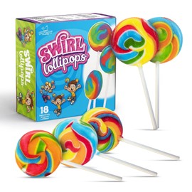 Rainbow Round Lollipops Swirl 18 PCS - Bulk Swirl Lollipops Candy Suckers Treats - Swirly Lolipops Candies for Birthdays Party Favors and Goodie Bags - Easter Basket Stuffers for Kids