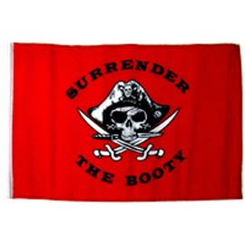 12"x18" Jolly Roger Pirate Surrender Booty Red Sleeve Flag Garden PREMIUM Vivid Color and UV Fade BEST Garden Outdor Resistant Canvas Header and polyester material FLAG