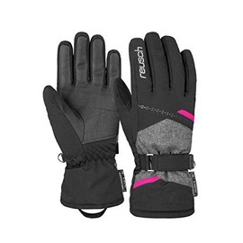 Reusch Women's Extra Warm Waterproof and Breathable Ski Gloves, Blck/Blck Melang/Pink Glo, 7.5