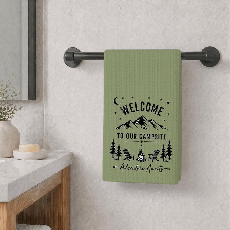 Camping Theme Kitchen Towels with Sayings, Welcome to Our Campsite