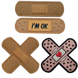 Cute Bandage Appliques Patches, Band Aid Funny Fabric Embroidered Applique Patches, Tactical Armband Emblem Badges Hook and Loop Fastener Backing Sewing Repair Patches for Jackets, Jeans, Clothes