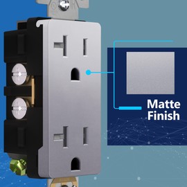 LIDER Matte Finish Decorator Receptacle with Interchangeable Face Cover, Child Safe Tamper-Resistant Wall Outlet, Commercial Grade, Self-Grounding, 20A 125V, UL Listed, LR20-TR-SV5P, Silver, 5 Pack