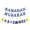 Ramadan Mubarak Blue Glitter Banner, Ramadan Decorations at Home, Islamic