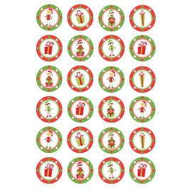 24 edible PRE CUT Christmas elf framed kids childrens party decoration cupcake toppers on wafer rice paper, multi